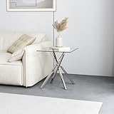 GOLDFAN Beistelltisch Quadratisch Glas Couchtisch Moderner Wohnzimmertisch Mit Metallbeine für das Wohnzimmer, Schlafzimmer oder die Küche, Silber, 40x40x50cm