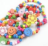 Armband Mädchen, Bunte Armbänder Kinder hölzern, 12 Stück Schmuck Mädchen, Mitgebsel Kindergeburtstag Gastgeschenke Mädchen, Freundschaftsarmband Kinder, Kinderschmuck