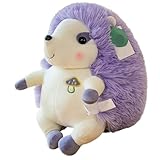 Kuscheltier Igel Plüschtier, Kuschel Igel Plüschtier mit Pilzstickerei, Hedgehog plüsch Pielzeug, Igel Stofftier zum Spielen & Kuscheln, Plüschigel Geschenk für Kinder Mädchen Jungen (23cm,Lila)