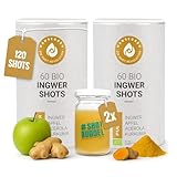 Hansegrün - 2x Bio Ingwer Kurkuma Shots (60 Stk.) - Veganes Superfood-Pulver für Immungsystem¹ & Energiestoffwechsel² - Kurkuma, Zitronenschale & Acerola - 100% echte Zutaten zur täglichen Zubereitung