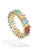 Michooyel Ewigkeits-Regenbogen-Ring, Bandring für Damen und Mädchen, 18 Karat vergoldet, Baguette, mehrfarbiger Zirkonia, Ewigkeitsring