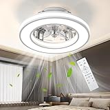 Ateroll Deckenventilator mit Beleuchtung Ø40.5CM, Deckenventilator mit Licht Dimmbar (3000K-4000K-6500K), 6 Geschwindigkeiten mit Fernbedienung, Timer, Lichtspeicher, geeignet für Schlafzimmer