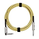 Amazon Basics Hilfs Kabel für Elektrische Gitarre, Bass, Keyboards, Geflochten, Rechtwinkliger 6,35mm Stecker, Geräuschlos, 3 m, Gelb & Braun
