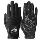 AXKAL Reithandschuhe für Damen, hochwertiger Stoff, rutschfester Griff, 1 Paar, Damenreithandschuhe, leicht, atmungsaktiv, Design für Training und Wettbewerb (Schwarz, S)