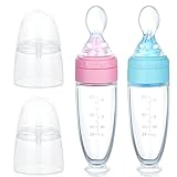 Aolso Silikon-Babynahrungs-Spenderlöffel, 2pcs Baby Löffel Flasche Squeeze Feeder, Säuglingsfrucht-Squeeze-Feeder, Kinder Silikon Flasche, Kleinkinder Jungen Mädchen (Blau+Rosa)