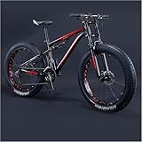 Mountainbikes 26 Zoll Erwachsene Fat Tire Mountainbike mit Vollfederung, Rahmen aus Kohlenstoffstahl, Doppelscheibenbremse, 24 Gang
