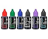 Stempeltinten 30 ml für Stempelkissen und Selbstfärber ohne Öl, Set mit Schwarz, Blau, Grün, Rot, Violett, Türkis