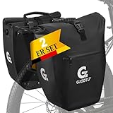 GUOOTU 2 Er Set Fahrradtasche für Gepäckträger 64L,aus Tarpaulin Hinten Gepäckträgertasche mit Reflektoren, mit Tragegriff und Schultergurt (Schwarz 32L, 2er Set)