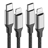 Acecene iPhone Ladekabel 1m [2 Stück], MFi Zertifiziert Nylon USB C auf Lightning Kabel iPhone Schnellladekabel für iPhone 14 13 12 11 Pro Max X XS XR 8 7 6 Plus Mini SE - Schwarz