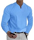 ORANDESIGNE Langarmshirt Herren Dünner Stoff Langarm Basic Longsleeve Sportshirt V Ausschnitt T-Shirt Fitness Outdoor Sports Running Shirt Dünn Sweatshirt Sweater Pullover Keine Tasche Hellblau XL