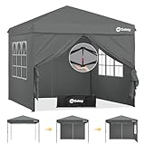 Sekey Premium Pop Up Pavillon 3x3 Wasserdicht Stabil, 3 x 3 m Pavillon mit Seitenwänden, Faltpavillon Partyzelt Faltbar für Camping Party, Höhe Verstellbar 250-270cm, (Grau, Mit Seitenwänden)