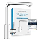 Bächlein Küchenarmatur Varvaro – 360 Grad schwenkbarer Wasserhahn für die Küche (chrom) – Einhand-Spültischbatterie aus Edelstahl mit ausziehbarem Schlauch und Brause mit Umschalter