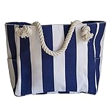 2023 Gestreifte Canvas-Strand-Reise-Handtasche, Bademode, Aufbewahrungstasche, Markt-Tragetasche, blau, Einheitsgröße
