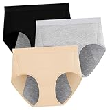 ROMISBABA 3 Stück Damen Baumwoll Slips Atmungsaktiv Hoher Elastischer Taillenbund Sanitary Period Underwear Komfortable Menstruationsunterhose Schwarz Hautfarbe XXL