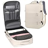 HEKOBAG Rucksack Handgepäck Flugzeug mit Laptopfach 46x32x15cm Reiserucksack Damen Beige Laptop Rucksack Handgepäck Wasserdicht Schulrucksack Laptoprucksack Kabinenrucksack für Business Arbeit Reise