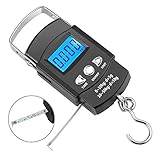 Tomvorks Angelwaage mit Hintergrundbeleuchtung, LCD-Bildschirm, Tragbare Waage mit Metallgriff, Digitale Angelhaken-Hängewaage mit Maßband, Lineal, Mini-Gepäckwaage für Angelreisen