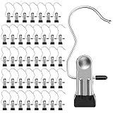 40 Stück Wäscheklammern Edelstahl, Wäscheklammern mit Haken, 360° Drehbar Stiefelklammern, Wäsche Haken rutschfest Kleiderbügel Clip, Stiefel Aufhänger Metall Klammern, Tragbare Hängende Kleidung