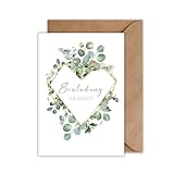 WBdesignz 10x Einladung Hochzeit mit Umschlag - Eukalyptus Karte Hochzeit - Einladungskarte Herz Blätter Geometric Greenery (DIN A6)