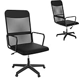 UISEBRT Ergonomischer Schreibtischstuhl Drehstuhl Office Chair Bürostuhl – Mesh‑Rücken, 6 cm Polstersitz, stufenlos höhenverstellbar & 360° drehbar, Komfortarmlehnen, mit Rollen – Schwarz