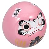 IMIKEYA Japanische Glücksbringer Puppe Keramik Rosa 6cm Traditionelle Dharma Figur für Zuhause und Sushi Restaurant