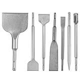 AKOLAFE 7-tlg SDS Plus Meißel Set - Metall Fliesenmeißel, Biegemeißel, Breitmeißel, Flachmeißel, Spitzmeißel und U-Form Meißel für Fliesen, Beton, Stein, Mauerwerk