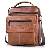 SPAHER Umhängetasche Leder Herren Herrentasche Schultertasche Echtes Leder Handgelenktasche Herren Schultertasche Crossbody Bag Messenger Bags Geschenk für Männer Braun