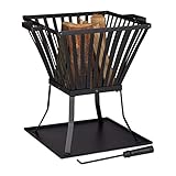 Relaxdays Feuerkorb XL mit Schürhaken, Terrasse u. Garten Feuerschale mit Unterlage, für Holz, HBT 56x56,5x45cm, schwarz