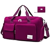 Hoseay Sporttasche Damen Reisetasche mit Schuhfach & Nassfach Groß Gym Bag Faltbar Schwimmtasche Wasserdicht Trainingstasche Leicht Duffel Bag für Sport Fitness Reisen, Lila