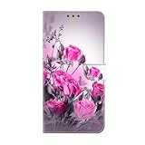 Handyhülle für Samsung Galaxy S7 Hülle - PU Leder Klapphülle mit Mustermotiv, 2 Kartenfächern + Münztasche & Standfunktion | Magnetisch Stoßfest Purpurblume