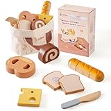 ROBUD Holz Spielzeug-Lebensmittel, Spielküche Zubehör Holz Lebensmittel Backen zum Schneiden für Rollenspiel mit Aufbewahrungstasche, Mädchen Jungen Spielzeug Geschenke ab 3 Jahren, Backset