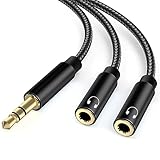 lalasis Audio Splitter Klinke Y Aux Adapter, 3.5mm Stecker auf Buchse Headset Stereo Aux Splitter Kabel kopfhörer doppelstecker für Laptop,Tablet,Smartphone,Samsung,Lautsprecher,PC,Live usw Schwarz