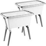 2friends Wäschewanne 2er Set Wäschekorb mit Beinen Stand-Automatik 60L 40x26x60cm Plastik Rattan-Optik, stabil, pflegeleicht, weiß, Indoor Outdoor, hergestellt in EU