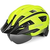 VICTGOAL Fahrradhelm MTB Mountainbike Helm mit magnetischem Visier Abnehmbarer Sonnenschutzkappe und LED Rücklicht Radhelm Rennradhelm für Erwachsenen Herren Damen (M: 54-58cm, Yellow)