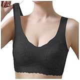 Damen Nahtlos Spitzen BH ohne Bügel Atmungsaktiver Weicher Bequemer Seamless BHS Gepolstert Push Up Tshirt BH Soft Komfort Bralette Vollschalen Starker Halt Klassischer BH Soft-BH Täglicher (Black, M)