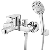 Badewannenarmatur mit Handbrause Mischbatterie Badewanne Chrom Wannenarmatur mit Brause Duschkopf 3 Funktionen, Messing Duscharmatur Wasserhahn Badewanne Set für Bad Dusche, Wandmontage 150mm