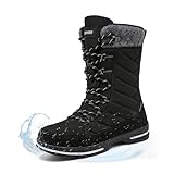 Geweo Stiefel Damen Wasserdicht mit Dünnem Fleecefutter Winterschuhe Bequem Winterstiefel Rutschfeste Wanderschuhe Wasserfest für Wander Arbeiten Camping Regenstiefel Unisex Schwarz 40EU