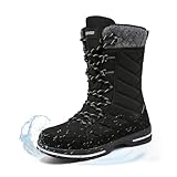 Geweo Schneestiefel Damen Wasserdicht Winterstiefel Warme Gefüttert 2024 Bequem Winterschuhe für Frauen Winter Boots Wasserfeste Rutschfeste Halbhohe Damenstiefel Modische Schuhe Unisex Schwarz 39EU