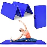 COSTWAY 240 x 120 x 5 cm Weichbodenmatte, Gymnastikmatte klappbar, Yogamatte mit Klettverschluss und 2 Tragegriffe, Turnmatte, Klappmatte, Fitnessmatte für Gymnastik, Yoga, Training Zuhause (Blau)