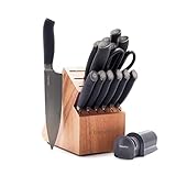 GreenPan Titanium Ultimate Messerblock-Set, 16-teilig, titanbeschichtet, Edelstahl, umweltfreundlich, ergonomischer Griff, rutschfest, ausgewogen, wärmebehandelt, handgeschärft, spülmaschinenfest