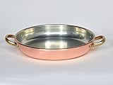 Ardosia Niedriger runder Kupferpfanne mit Messinggriffen und Innenausstattung, erhältlich in verzinnt oder Edelstahl, verschiedene Größen (Edelstahl, 14 cm)