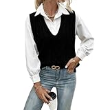 GOZINA Pullunder Damen-Elegante V-Ausschnitt Schwarz Strickweste Damen Ärmellos Weiß,Herbstmode Academia Strickpulli Winter (DE/NL/SE/PL, Alphanumerisch, L, XL, Regular, Regular, Schwarz)