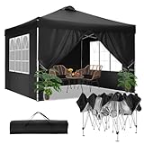 COBIZI Pavillon 3x3m Wasserdicht Stabil Winterfest Faltpavillon Partyzelt Gartenpavillon mit Entlüftung, 4 Seitenteilen, 4 Sandsack, Höhenverstellbar, Pop up Faltbar Gartenzelt, Schwarz