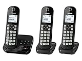 Panasonic KX-TGC463GB Digitales Schnurloses Telefon mit Anrufbeantworter, Basisstation & 3 Mobilteile, LCD-Display, große Tasten, Schwarz