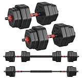 SONGMICS Hantelset, Hanteln mit Verbindungsstange, Hexagon, Kurzhantelset, 30 kg, für Workout, Fitnesstraining, Gewichtheben für Zuhause, Fitnessstudio, tintenschwarz SYL300B01