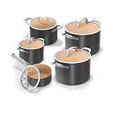 Ninja Extended Life 5-teiliges Keramik-Kochset (20 & 24cm Bratpfannen, 16, 18 & 20cm Kochtopf), antihaftbeschichtet (ohne PFAs, PFOAs, Blei, Cadmium), Ofenfest bis 285 °C, Terrakotta & Grau, CW95000DE
