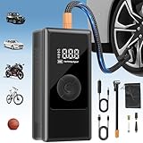 Elektrische Luftpumpe 150PSI, Tragbare 6000mAh Akku Mini Kompressor mit Digitale Anzeige, LED-Licht, USB-Ladeanschluss, Fahrradpumpe Elektrisch für Fahrrad, Auto, Motorrad, Bälle