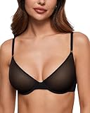INLYRIC Damen Transparent BH mit Bügel Sexy Mesh Soft BHS Tiefer Ausschnitt Vorne Nahtlos Balconette 85B