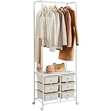 Yaheetech Kleiderständer auf Rollen Kleiderstange mit 6 Schubladen und 1 Ablage Freistehender Garderobenständer aus Metall Garderobe für Schlafzimmer/Flur/Eingang, 63,5 × 37 × 174 cm