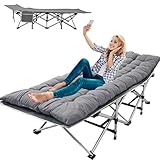 Jacgood Sonnenliege Klappbett 190x71cm Campingbett Gästebett klappbar liegestuhl Mit Matratze Seitentasche und Kopfstütze Feldbett 150KG Lastlager Gartenliege für In-Outdoor Garten Camping
