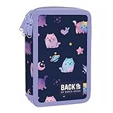 Goldkids - Federmäppchen 3 Fächer - Mäppchen für Mädchen - Federmappe 3-Fach Federtasche Gefüllte Schüleretui Schulmäppchen und Hausaufgabenheft - Regenbogenkatzen